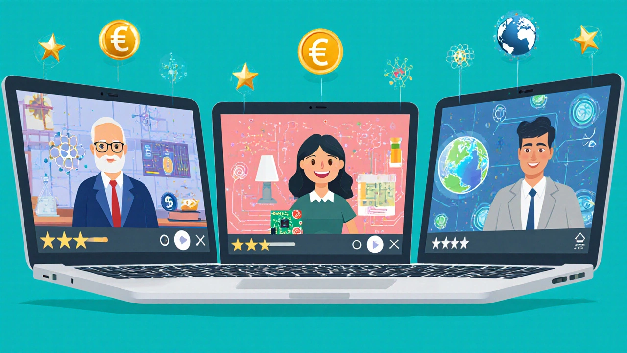 Drei Tutor‑Profile im Vergleich mit Symbolen für Preis, Bewertung und Sprachen.