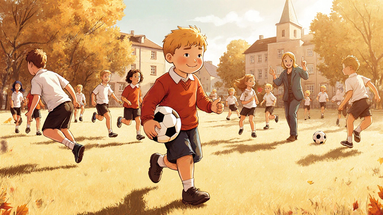 Ein Kind betritt eine Sportstunde in einer Regelklasse und wird freundlich aufgenommen.