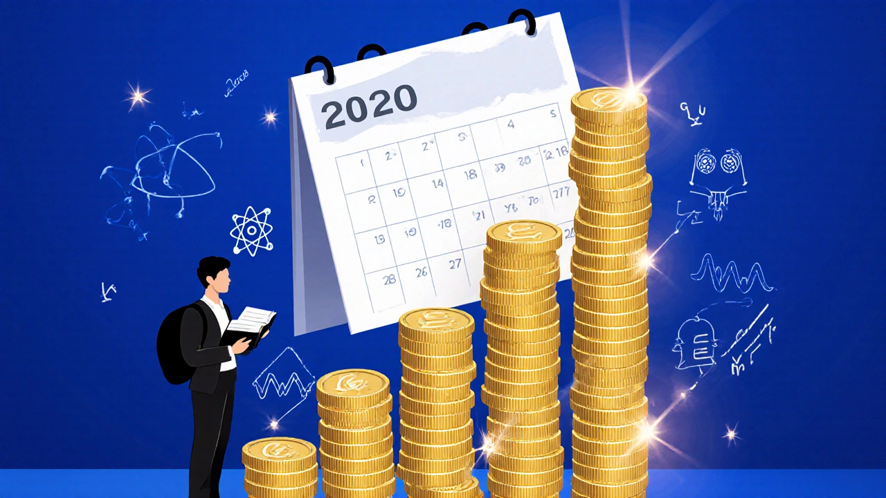 Visualisierung eines Budgetplans: Kalender, Münzen und Wissens‑Fortschritt für Physik‑Nachhilfe.