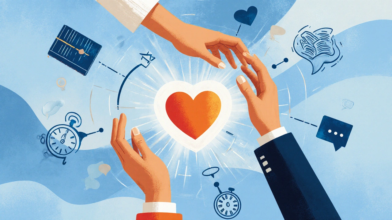 Drei Hände bilden einen Kreis um ein Herz, Symbol für Zusammenarbeit bei der Kinderförderung.