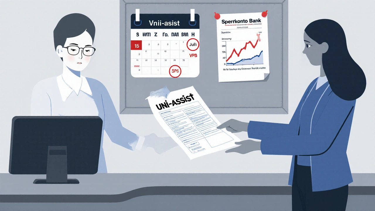 Studentin erhält ein VPD-Dokument von uni-assist und bereitet sich auf das Visum vor.