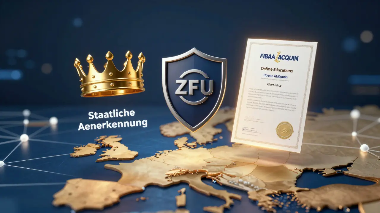 Drei Säulen der Qualität im Online-Studium: staatliche Anerkennung, ZFU und Akkreditierung.