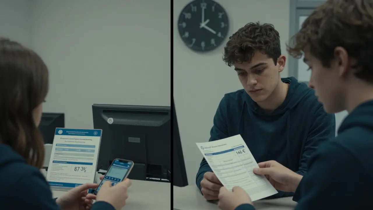 Ein Studierender vergleicht seine Krankenversicherungskosten vor und nach dem 25. Lebensjahr.