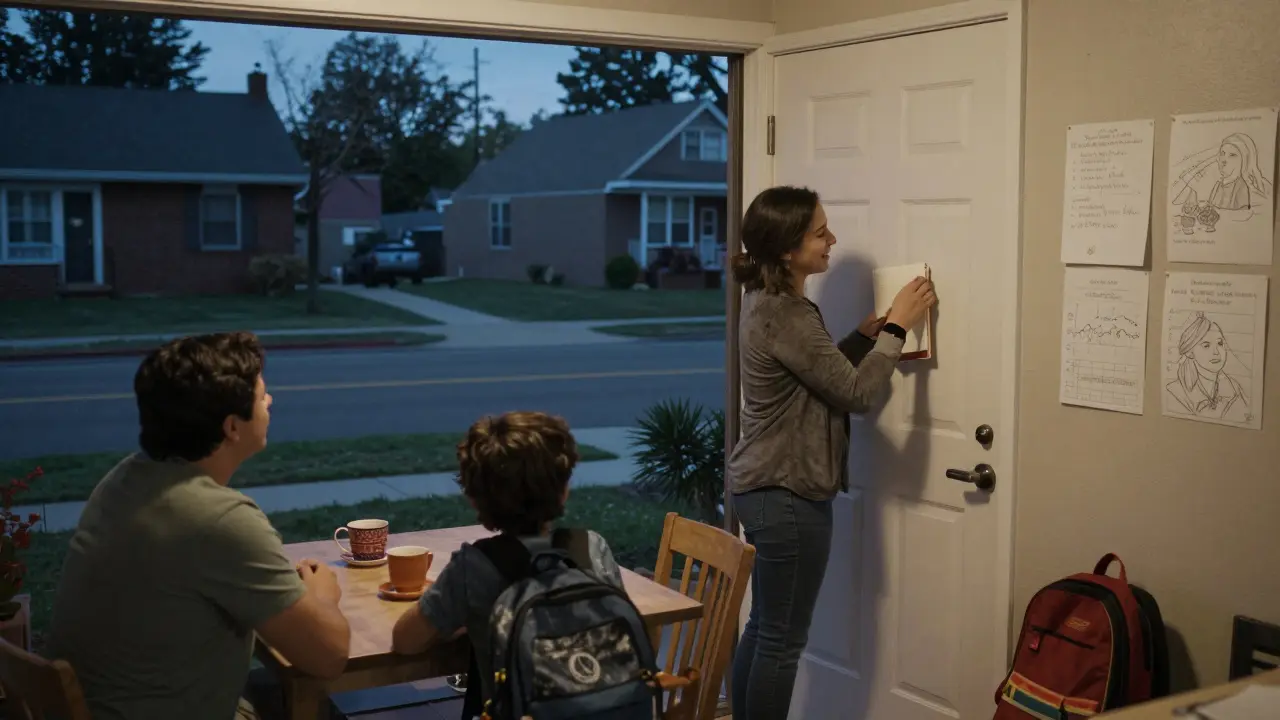 Lehrer besucht eine Familie zu Hause, um Vertrauen aufzubauen und Unterstützung anzubieten.