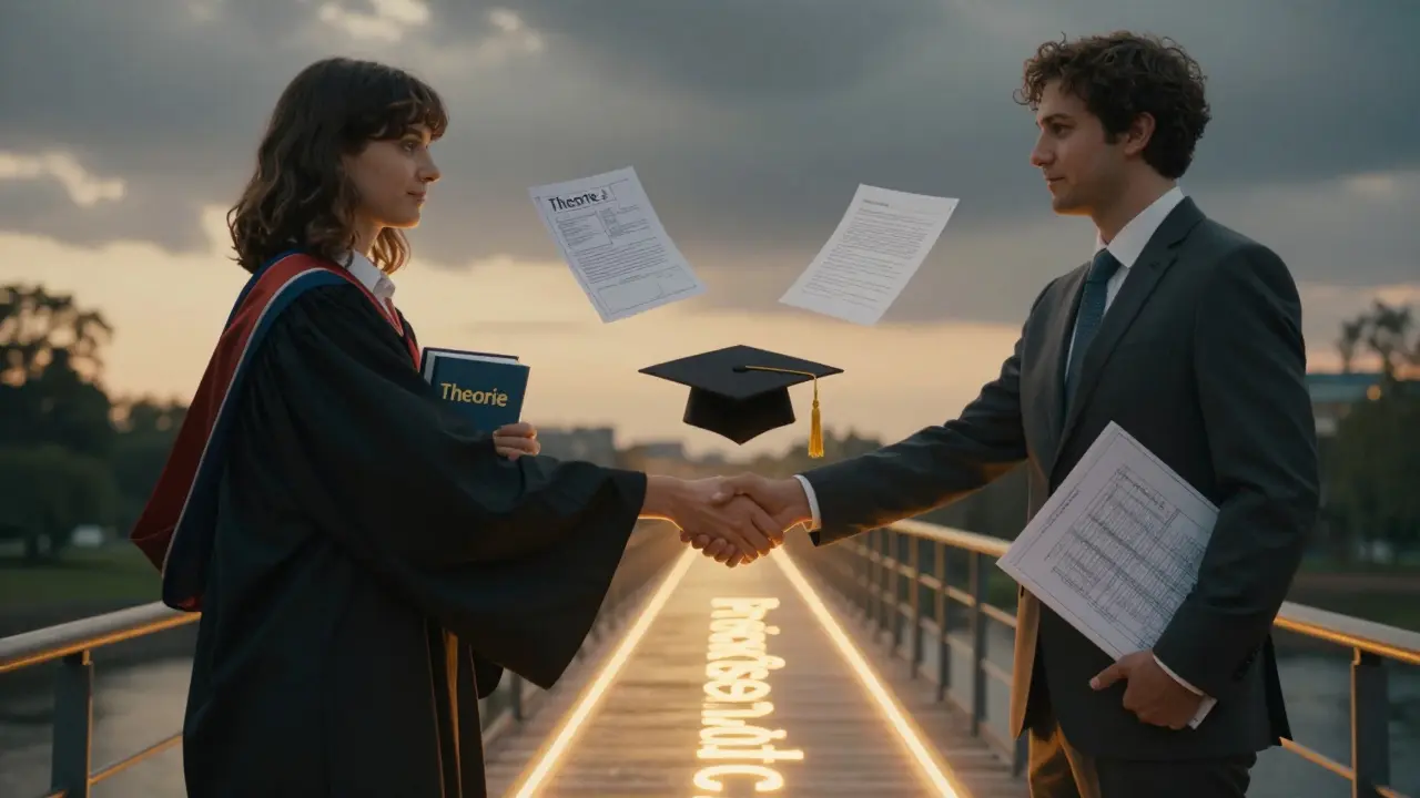 Symbolic bridge connecting academic theory with professional practice during practical semester.