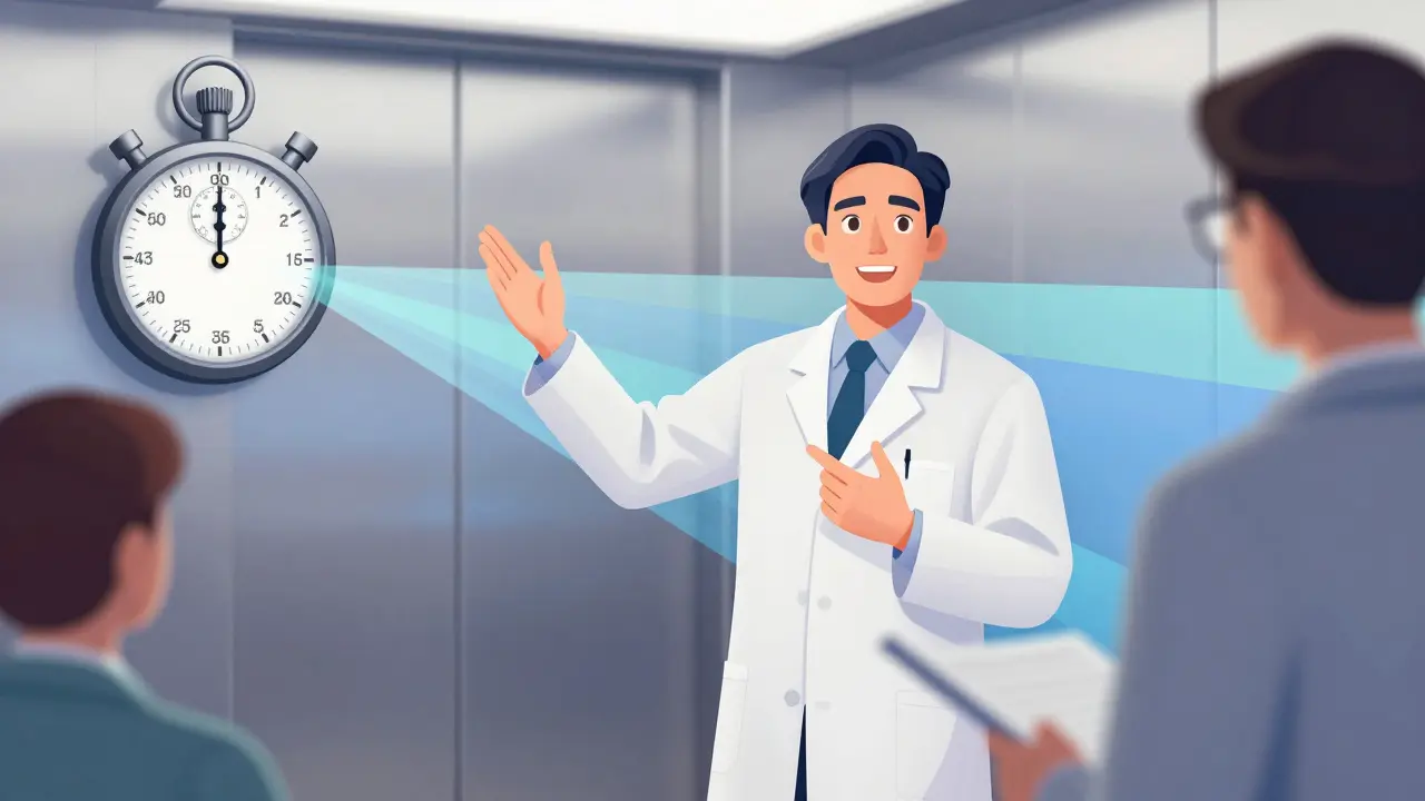 Wissenschaftlerin erklärt Forschung mit klaren Gesten, Journalist hört aufmerksam zu.