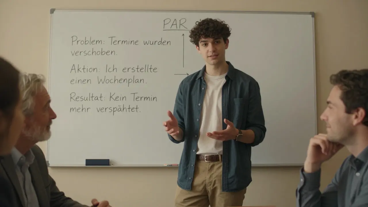 Ein Student erklärt einem Betreuer eine Aufgabe mit der PAR-Methode.