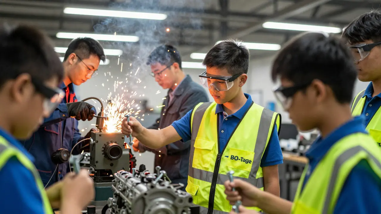 Jugendliche probieren praktische Tätigkeiten im Betrieb aus.