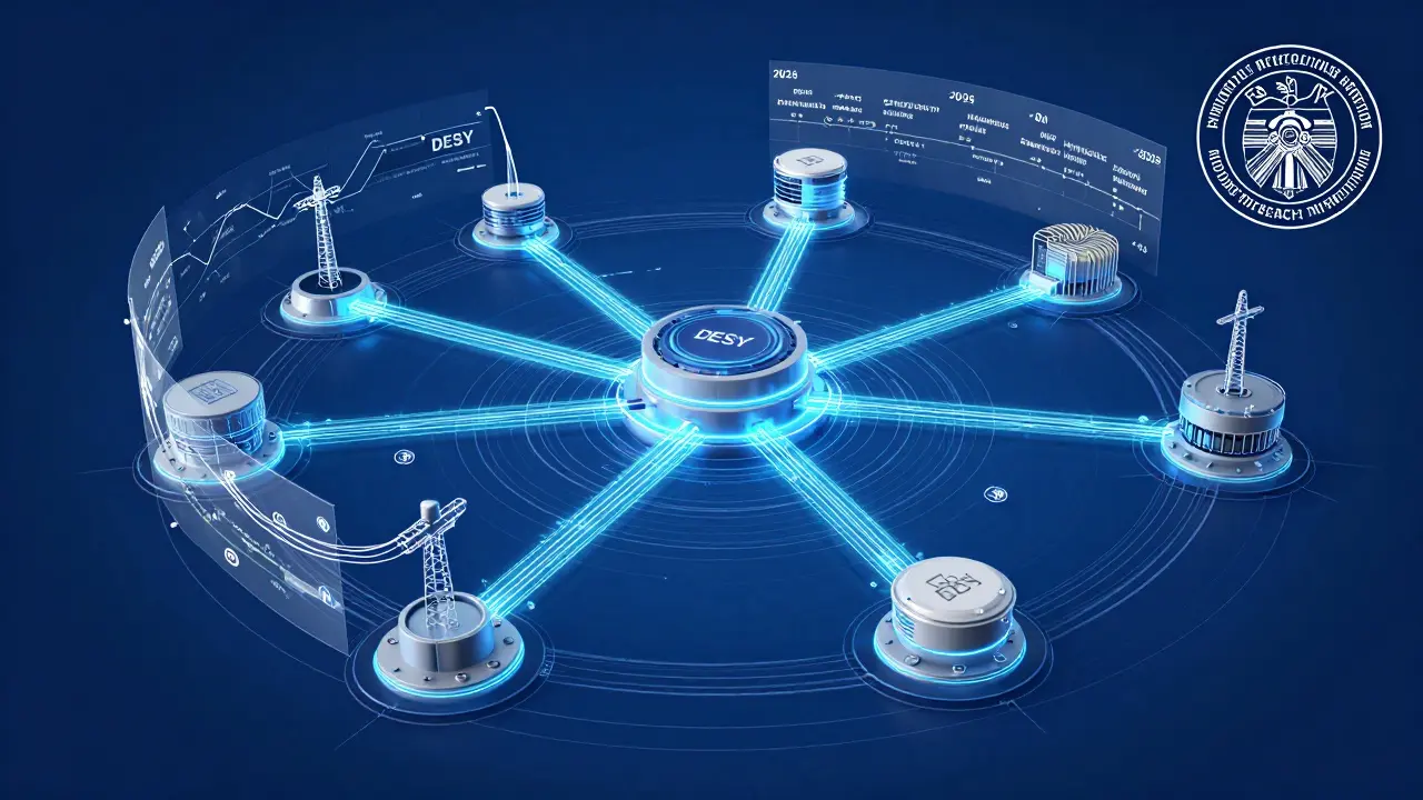 Netzwerk aus deutschen Forschungseinrichtungen mit Datenströmen und langfristigen Fahrplänen als schematische Darstellung.