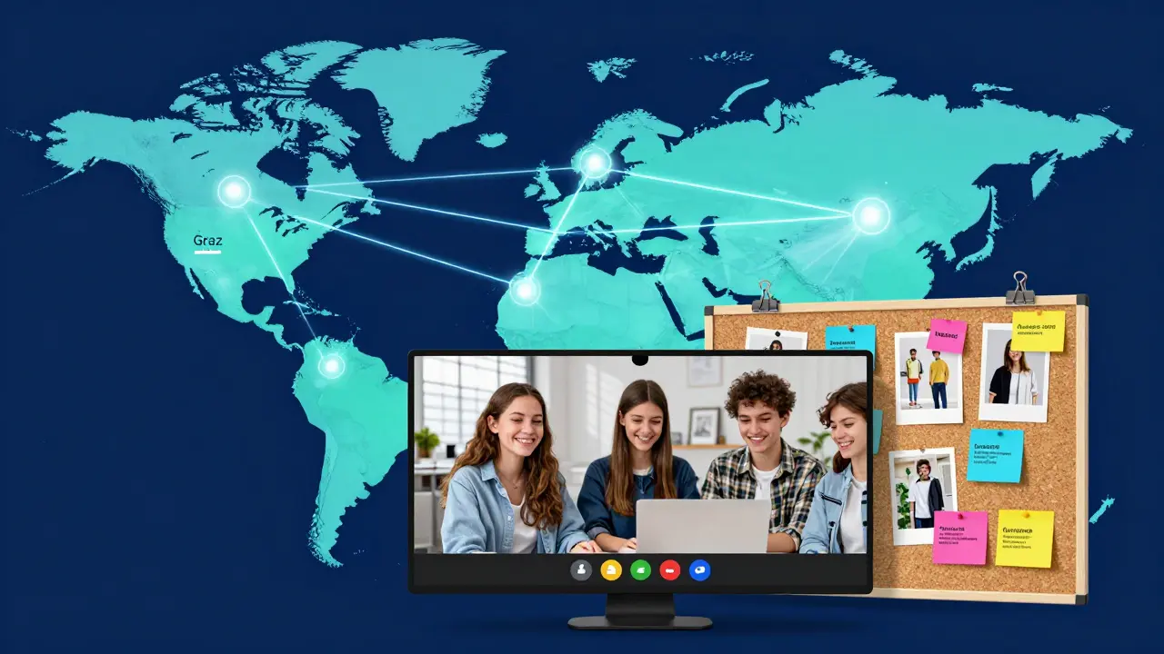 Digitale Vernetzung österreichischer und spanischer Schüler über eine Lernplattform.