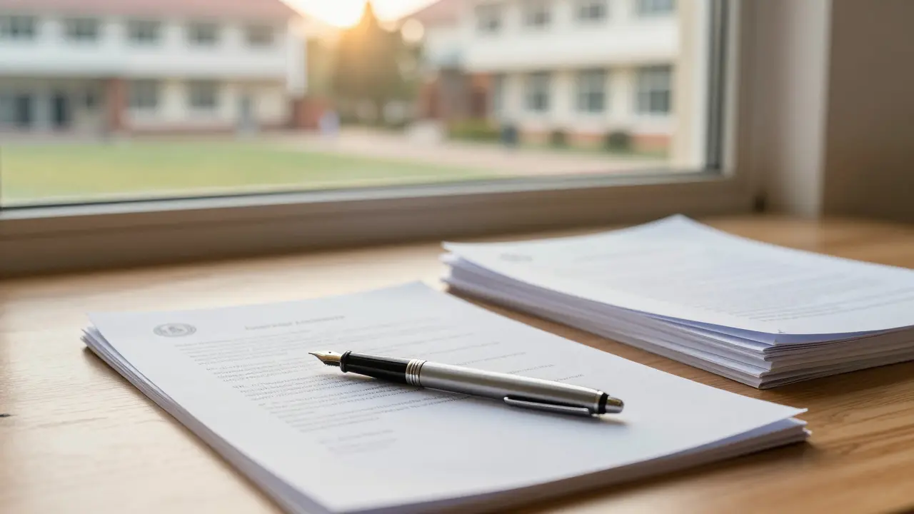 Dokumente und ein Stift auf einem Schreibtisch als Symbol für die rechtliche Klärung von Konflikten.