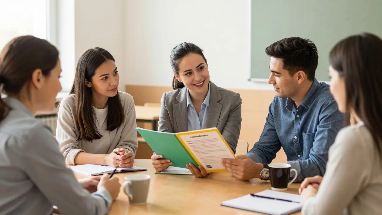 Ein multiprofessionelles Team aus Lehrkräften und Pädagogen bei einer gemeinsamen Fallkonferenz.