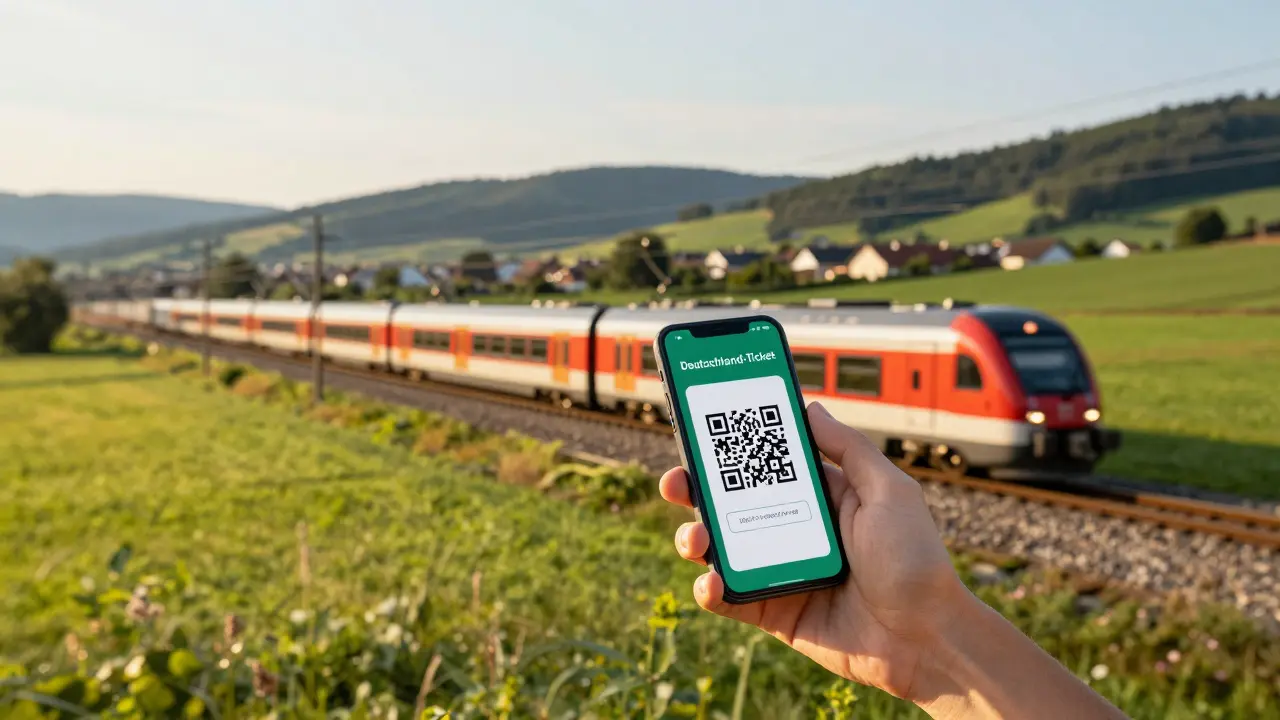 Ein Regionalzug in einer deutschen Landschaft, symbolisch für das Deutschland-Ticket.