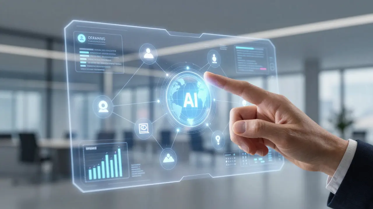 Holografische Benutzeroberfläche für KI-gestützte strategische Wissenschaftskommunikation.