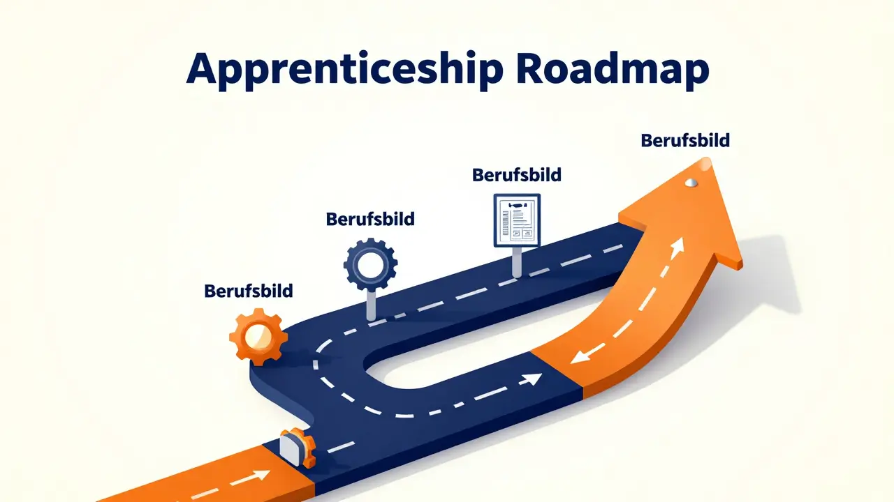 Isometrische Darstellung eines dreijährigen Ausbildungsplans.