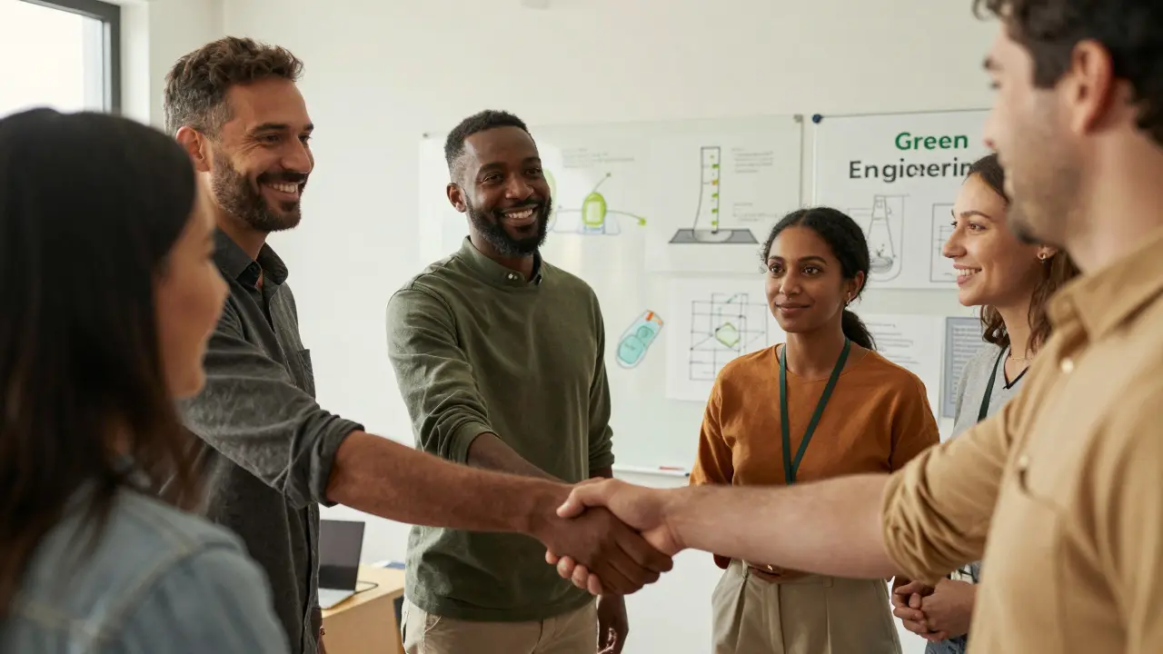 Handshake zwischen Wissenschaft und Industrie im Co-Working-Space