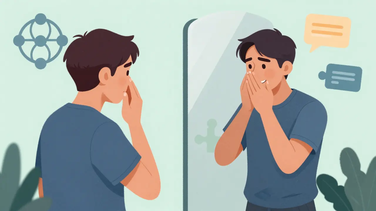 Illustration zur mentalen Vorbereitung und Selbstreflexion vor dem Test