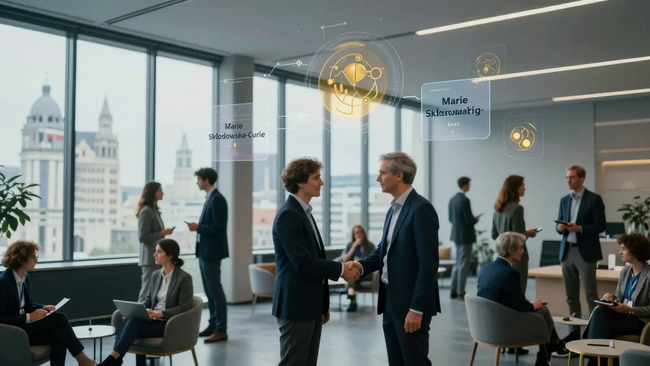 Internationale Wissenschaftler vernetzen sich in einem modernen Raum