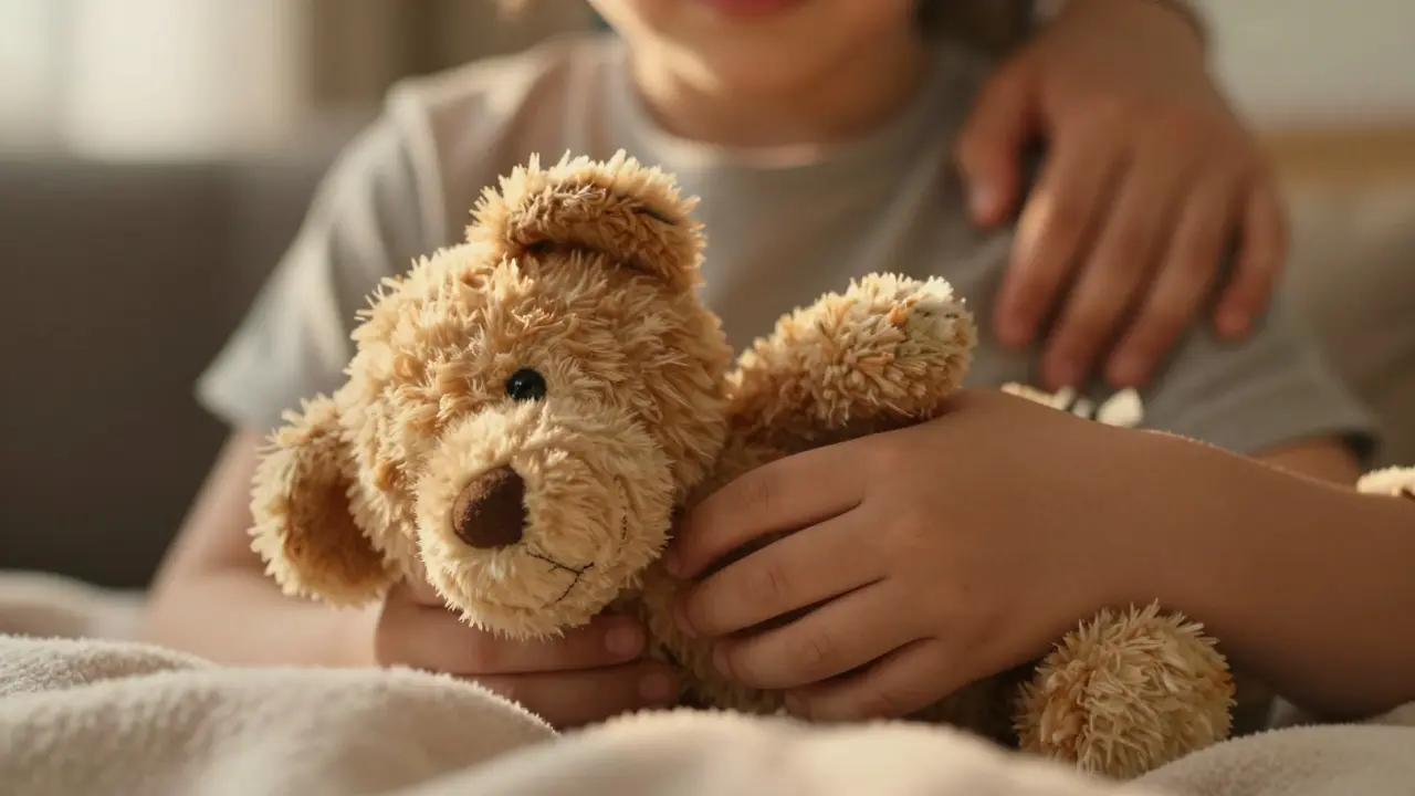 Kind hält Kuscheltier als Übergangsobjekt fest