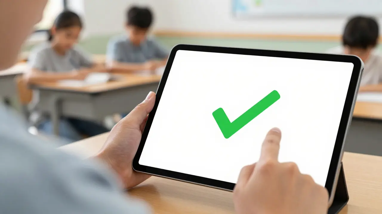 Lehrer wählt DSGVO-konformes Tool auf Tablet aus