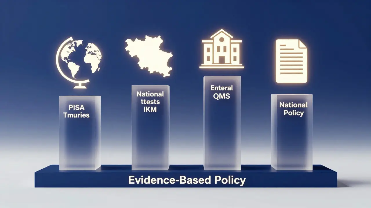 Four pillars of Austrian education monitoring with icons