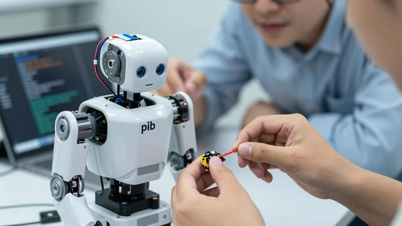 Nahaufnahme beim Bauen eines humanoiden Roboters