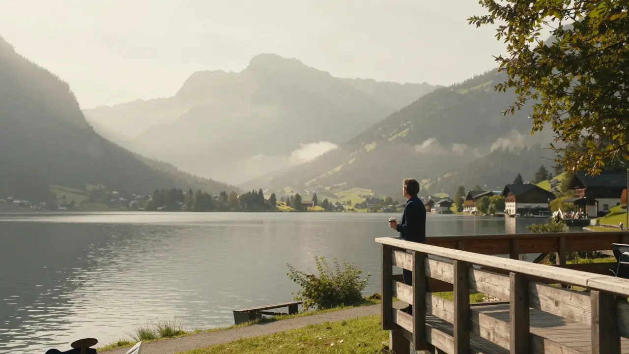 Ruhige Berglandschaft in Österreich, die Erholung während des Sabbaticals symbolisiert