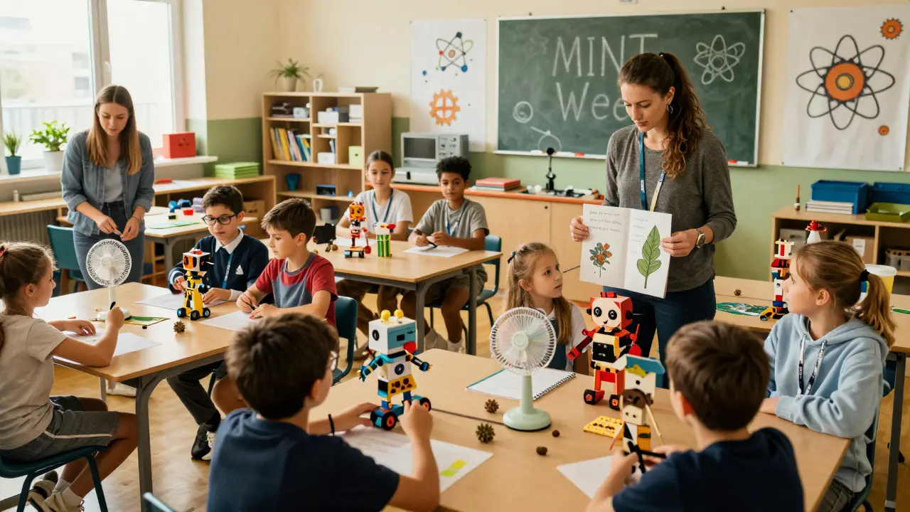 Schüler präsentieren Projekte während der MINT-Woche in der Schule