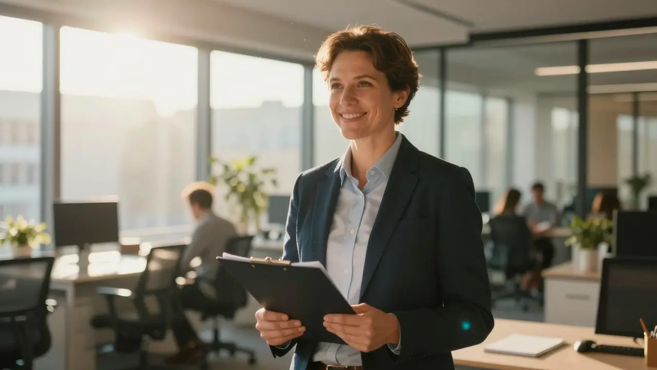 Erfolgreicher Erwachsener mit Zertifikat im modernen Büro