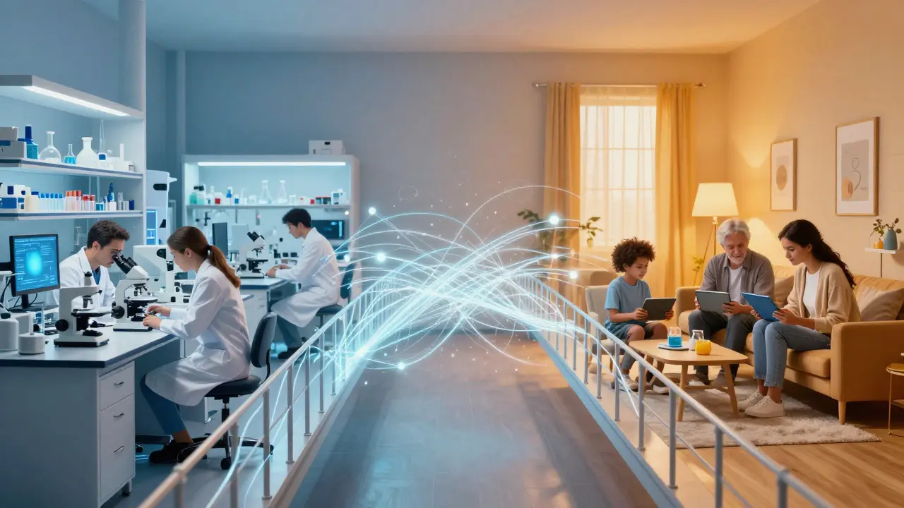 Konzeptuelle Brücke zwischen Labor und Wohnzimmer symbolisiert Bürgerwissenschaft