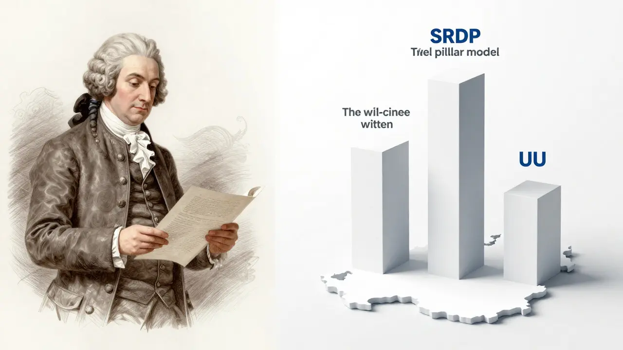 Künstlerische Darstellung der Geschichte und Struktur der österreichischen Matura.