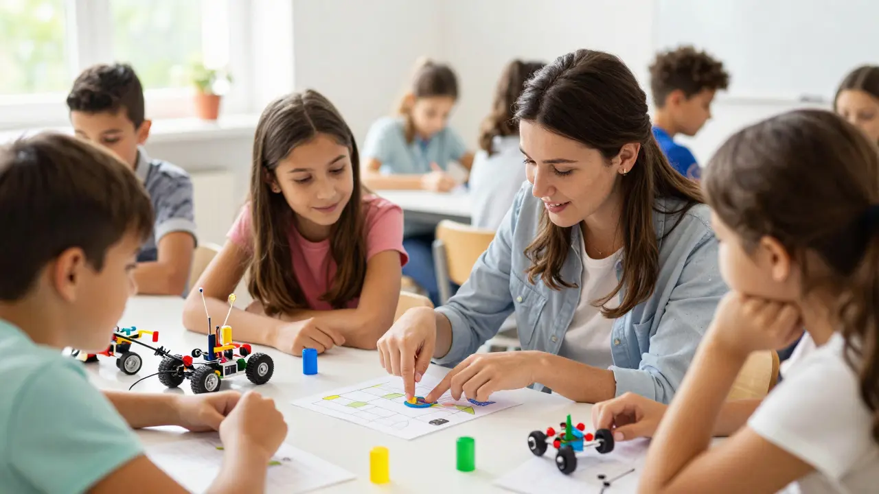 Lehrerin und Schülerin arbeiten motiviert an einem gemeinsamen STEM-Projekt