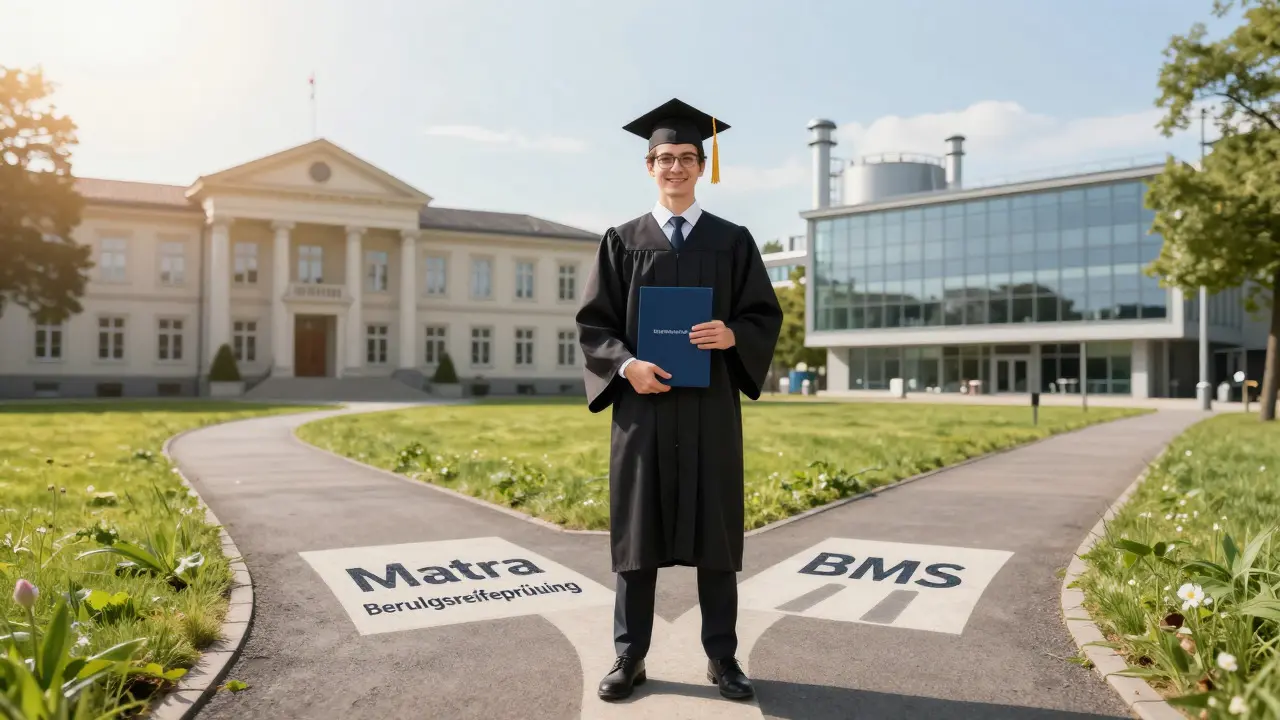 Absolvent mit Diplom vor der Wahl zwischen Studium und direkter Berufseinstieg