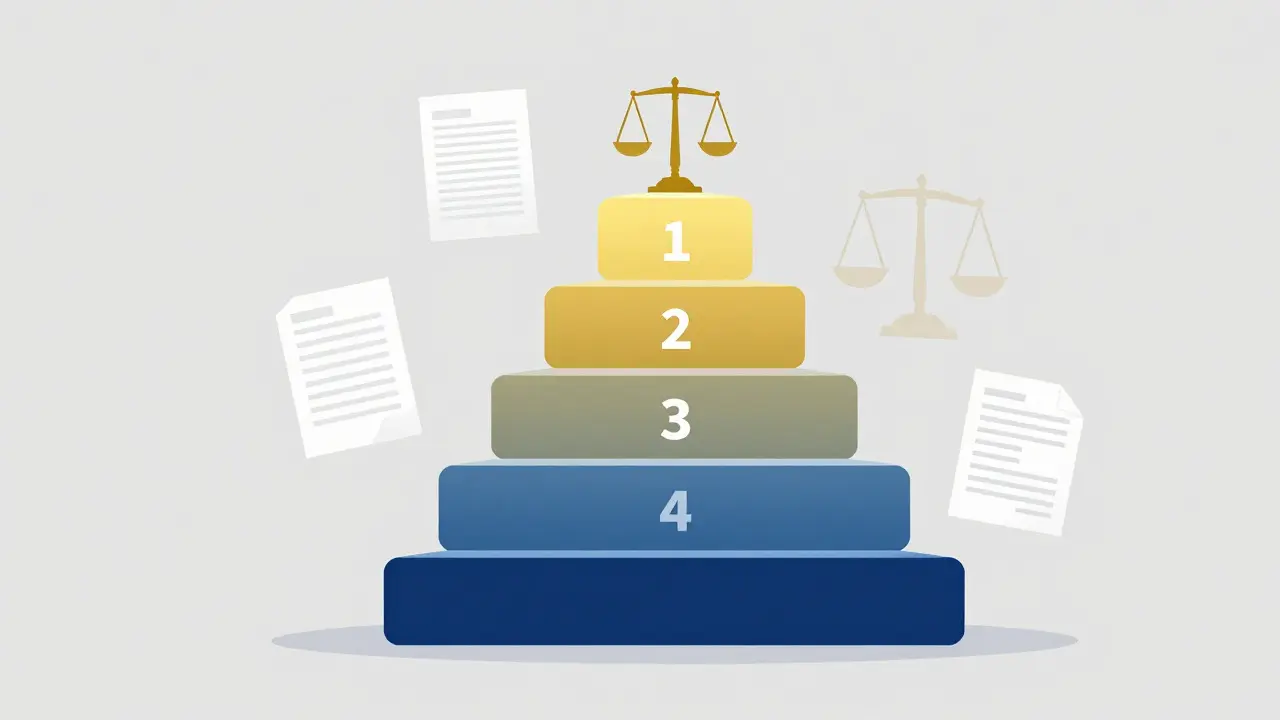 Abstract illustration of a five-step pyramid representing the Austrian grading scale