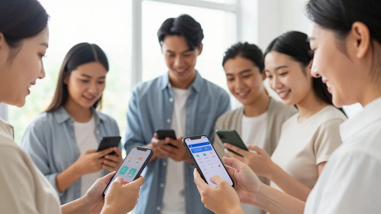 Eltern und Lehrer nutzen digitale Apps im Klassenzimmer