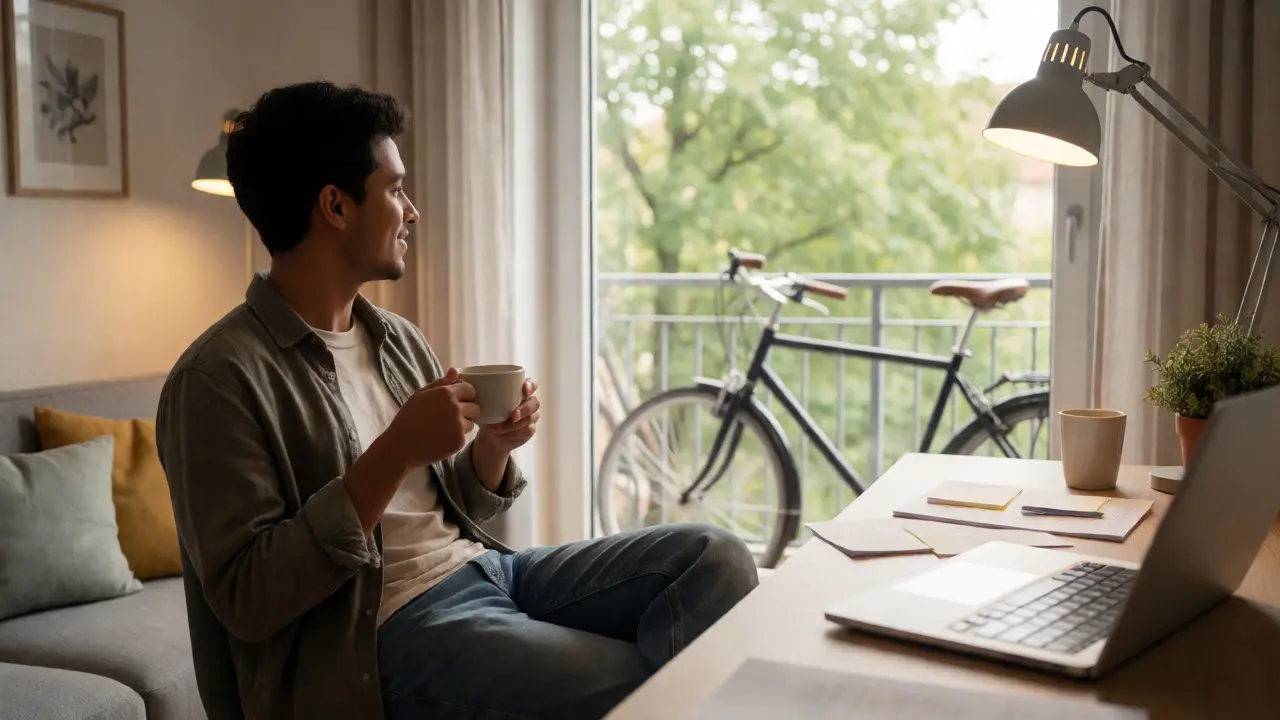 Internationaler Student entspannt sich in einer WG in einer deutschen Hochschulstadt.