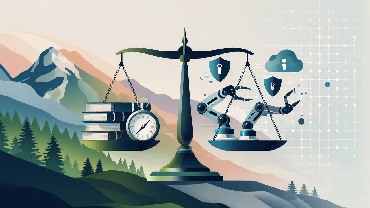 Illustration der Balance zwischen traditioneller Bildung und KI-Infrastruktur