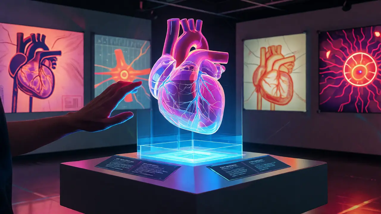 Interaktives 3D-Herzmodell im Museum mit Comic-Elementen