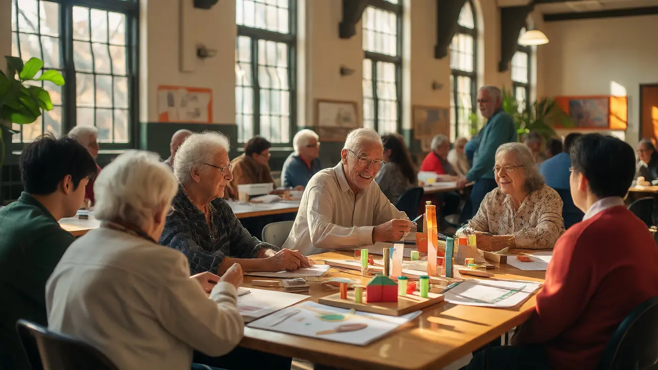 Studierende und Bürger arbeiten gemeinsam an praktischen Projekten in einem hellen Universitätsraum.